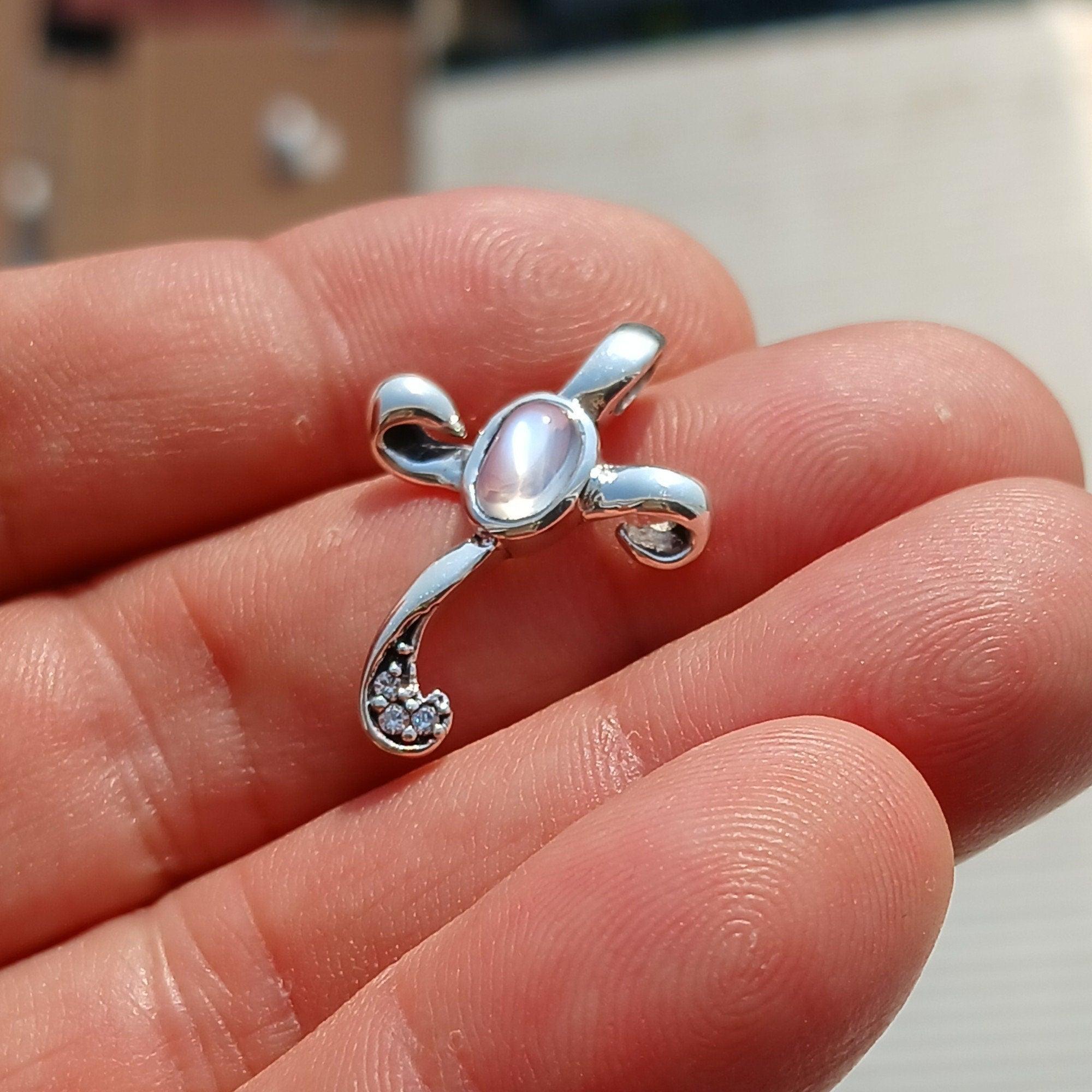Moonstone pendant, Sterling Silver Pendant, Cross Amulet, Crucifix Pendant, oval Ceylon Moonstone, 3 CZ, gift for her, moonstone necklace